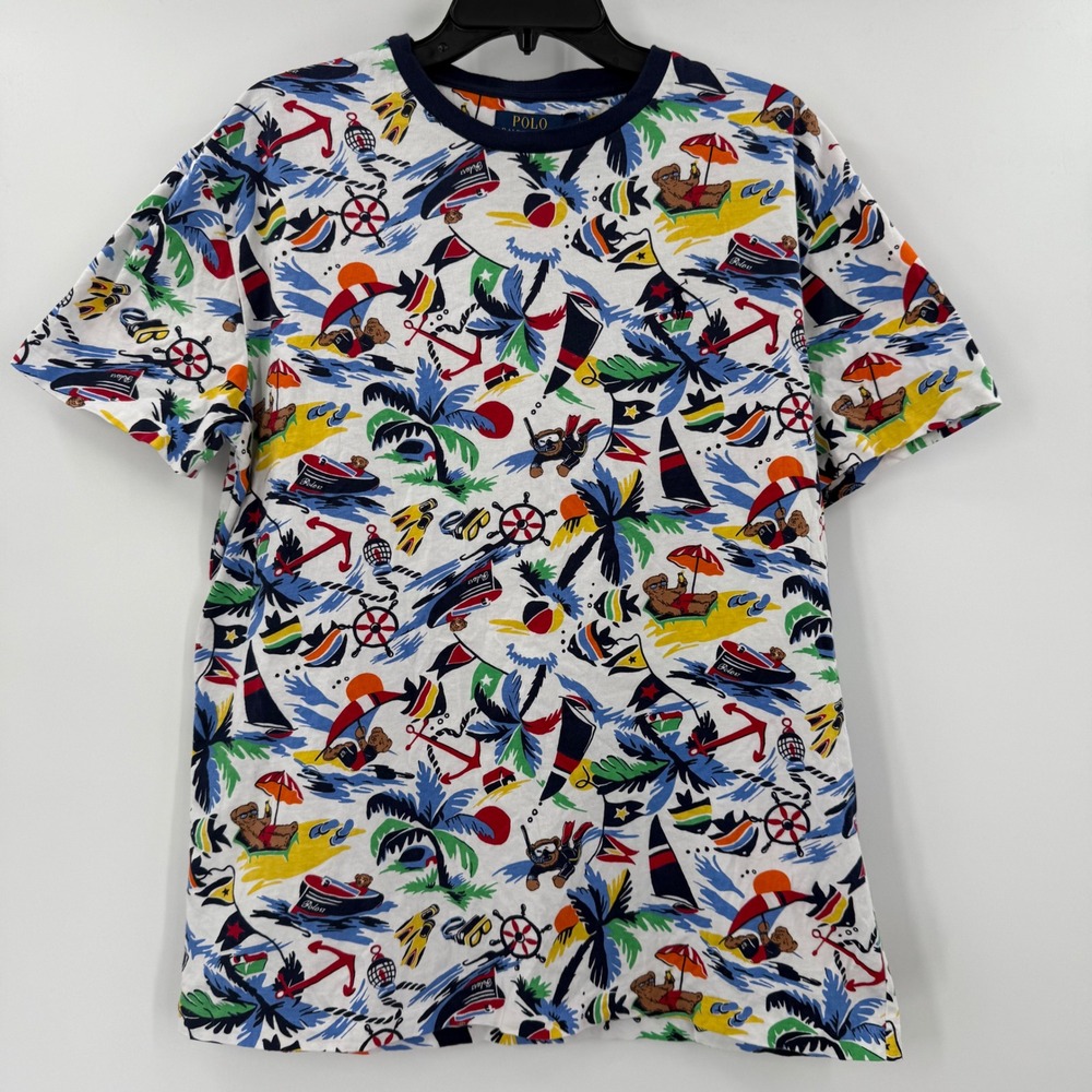 Polo Bear Short‎ Sleeve Shirt Classic Fit Size Medium Beach Surfing Theme